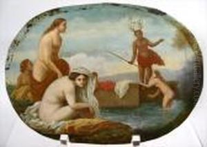 Mythological Bathers Surprised By Pan by Sebastian Bourdon