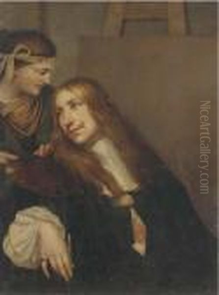 Portrait Of The Artist,
Half-length, Wearing The Medal Of The Orderof Saint Luke, With The Muse
Of Painting - view 1