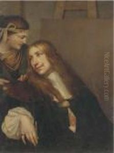 Portrait Of The Artist,
Half-length, Wearing The Medal Of The Orderof Saint Luke, With The Muse
Of Painting by Sebastian Bourdon