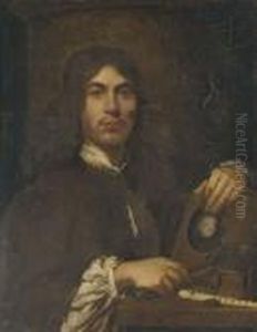 Portrait Of An Artist, Standing 
Bust-length, Holding A Hammer And Chisel Before An Intaglio Oval 
Portrait Bust Of A Classical Figure, With A Pot Of Chisels And A Flute 
On A Table