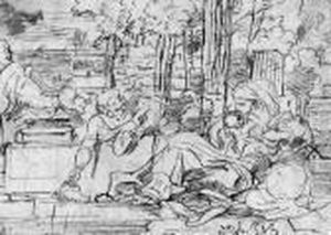 The Rest On The Flight Into Egypt (recto); The Lamentation(verso) by Sebastian Bourdon