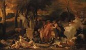 Bacchus And Ariadne With Bacchantes By An Altar In Alandscape