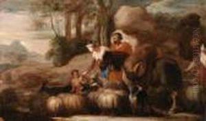The Flight Into Egypt; And The Return To Canaan
Oil On Paper Laid Down On Panel