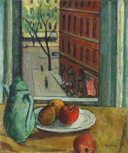 Still Life with Fruit with View of Street from Window by Samuel Halpert