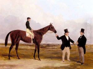Mr. Martinson's Nancy With Job Marson, Jr. Up And The Trainer Job Marson, Sr. by Harry Hall