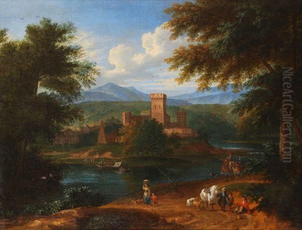 A Riverlandscape With Figures - view 1