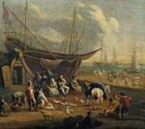 Hafenszene Mit Fischhandlern by Peeter Bout