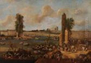 Paesaggio Fluviale Con Imbarcazioni, Ruderi E Figure Adruen-francois Baudewijns
