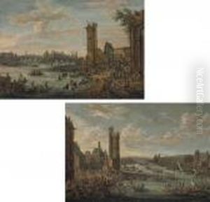 A View Of The Pont De L'isle De La Cite And The Tour Des Nesle From The Left Bank, Paris by Peeter Bout
