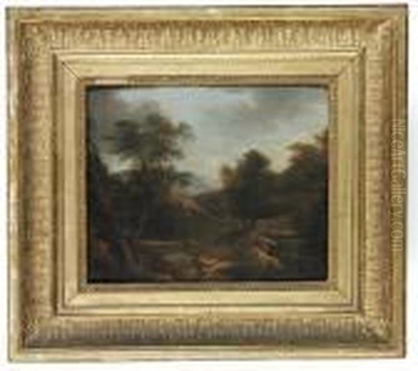 A Mountainous Landscape With Figures On A Path, Passing Acascade - view 1