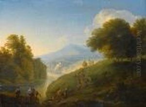An Extensive Landscape With Drovers On Ariverside Path