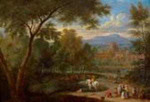 Paesaggio Italianeggiante Con Cavalieri E Altri Viaggiatori