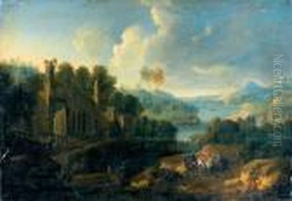 Cavaliers Dans Un Paysage De Ruines - view 1