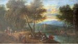 Promeneurs Et Bergers Pres De La Riviere