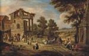 The Outskirts Of A Town With A Washerwoman