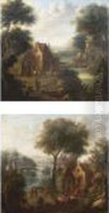 River Landscapes With Peasants And Their Animals Before Cottages