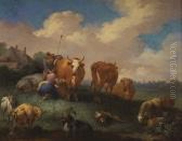 A Milkmaid With A Drover And Cattle In A Landscape - view 1