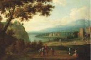 Travellers On A Path, A Riverlandscape In The Distance by Peeter Bout