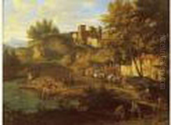 Marchands Et Paysans Sortant D'une Ville. - view 1