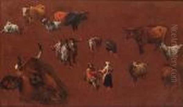 Studies Of Cattle And Figures - view 1