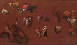 Studies Of Cattle And Figures by Peeter Bout