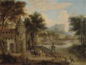 A River Landscape With A Fortified Town