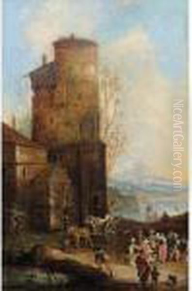 Landscape With Boors Selling Their Wares Before A Tower - view 1