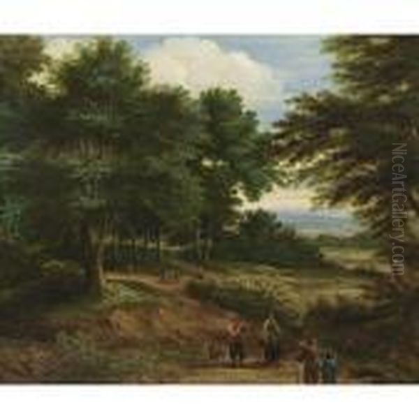 A Wooded Landscape With Travellers On A Path - view 1
