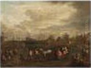 A Winter Scene With A Horse-drawn Sleigh And Skaters