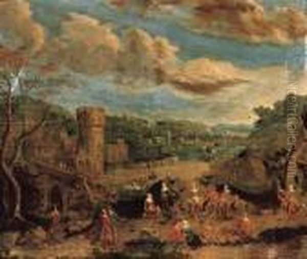 A River Landscape With Villagers
On A Track By A Ferry; And A Riverlandscape With Peasants Dancing
Before A Town - view 1