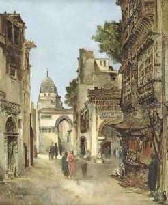 Busy Street in Cairo (Une rue du Caire en 1869) by Godefroy de Hagemann