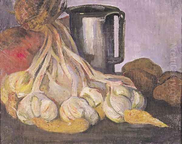 A Bunch of Garlic and a Pewter Tankard - view 1