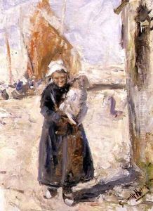 Mother and Baby on a Dutch Quay by Robert Gemmell Hutchison