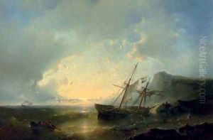 A shipwreck at sunset