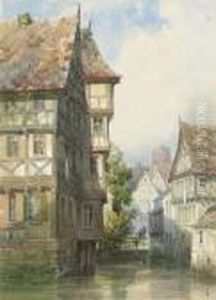 Figures On A Bridge Over A Canal, Braunschweig, Germany by Thomas Shotter Boys