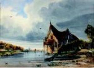 Vue Animee D'une Maison Au Bord De L'eau by Thomas Shotter Boys