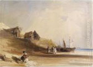French Coastal Scene Wtih Figures by Thomas Shotter Boys