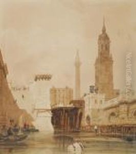 Zicht Op De Trappenvan New
London Bridge En Old London Bridge Met Op De Achtergrondhet Monument En
De Kerk St. Magnus The Martyr by Thomas Shotter Boys