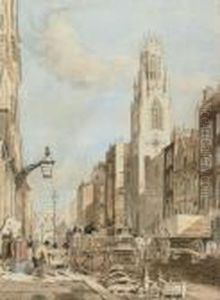 St Dunstan-in-the-west, Fleet Street; And Temple Bar From The Strand by Thomas Shotter Boys