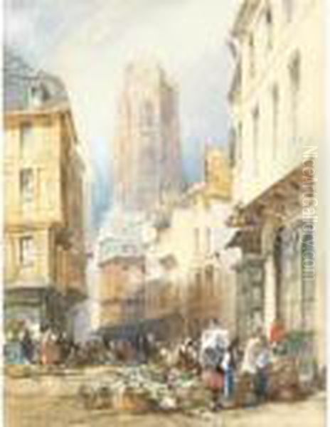 Various Properties
A Market Scene, Rouen, The Church Of St. Ouen Beyond - view 1