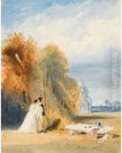 Figures In Van Dyck Costume In The Grounds Of A Classical Building, Possibly Greenwich by Thomas Shotter Boys