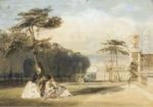 Figures In Van Dyke Costume In The Grounds Of A Chateau by Thomas Shotter Boys