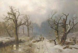 Sunset over a snowcovered forest by Carl Hilgers