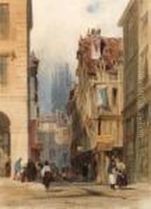 View In The Rue De La Tuile, Rouen, With The Tower Of St. Ouen Inthe Distance, France by Thomas Shotter Boys