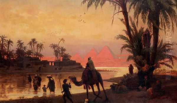 The River Nile With The Gizeh Pyramids - view 1