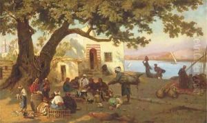 In the shade on the banks of the river Nile by Otto Johann Heinrich Heyden