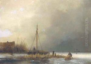 A frozen river landscape