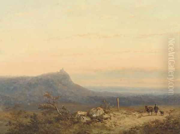 A traveller in an extensive landscape at dusk - view 1