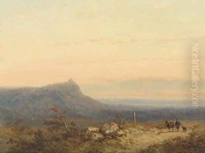 A traveller in an extensive landscape at dusk