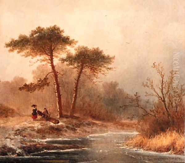 A winter landscape with woodgatherer and a sportsman - view 1